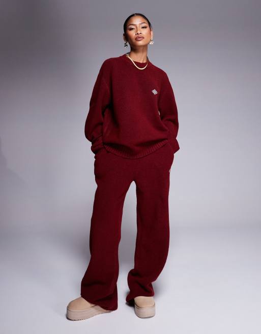 The Couture Club co-ord oversized fluffy knitted jumper in burgundy