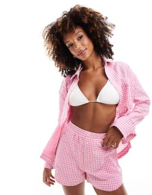 The Couture Club The Couture Club co-ord oversized gingham shirt in pink