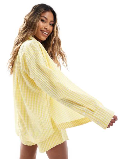 The Couture Club co-ord oversized gingham shirt in yellow, 3 of 4