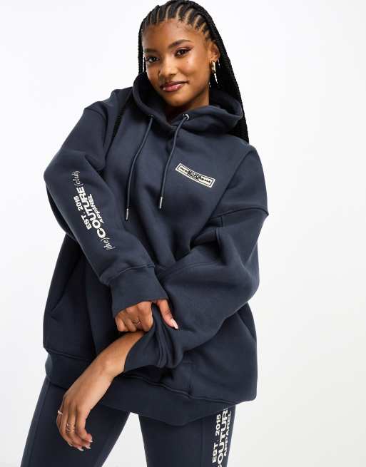 The Couture Club co ord oversized hoodie with back print in navy