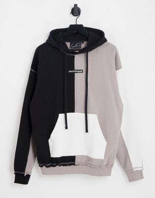 The Couture Club co-ord oversized pullover hoodie in grey and black splicing