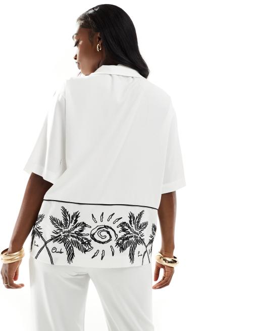 The Couture Club co-ord palm print embroidery shirt in white ASOS