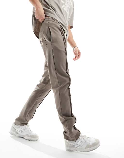 Beige Raw Seam Straight Leg Joggers