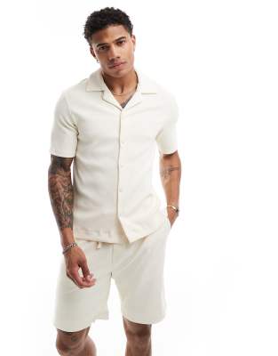 The Couture Club co-ord rib textured short sleeve shirt in off white | ASOS