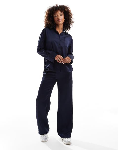 The Couture Club co-ord satin emblem trousers in navy - view 1