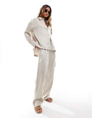 The Couture Club The Couture Club co-ord satin trousers in beige-Neutral