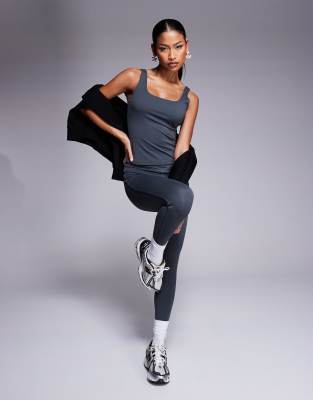 The Couture Club co-ord sculpting stretch crossover waistband leggings in charcoal-Grey