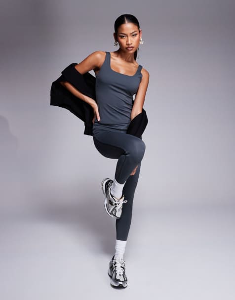 The Couture Club co-ord sculpting stretch crossover waistband leggings in charcoal - view 1