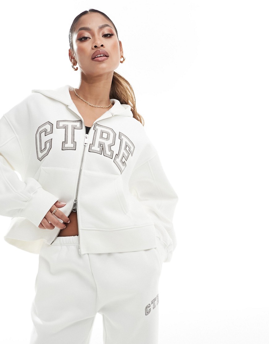 The Couture Club co-ord varsity zip through hoodie in off white