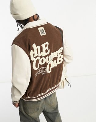 The Couture Club coach jacket in brown and beige cord with logo print
