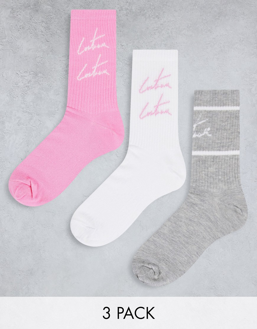Calze Rosa donna The Couture Club - Confezione da 3 paia di calzini sportivi rosa, bianchi e grigi