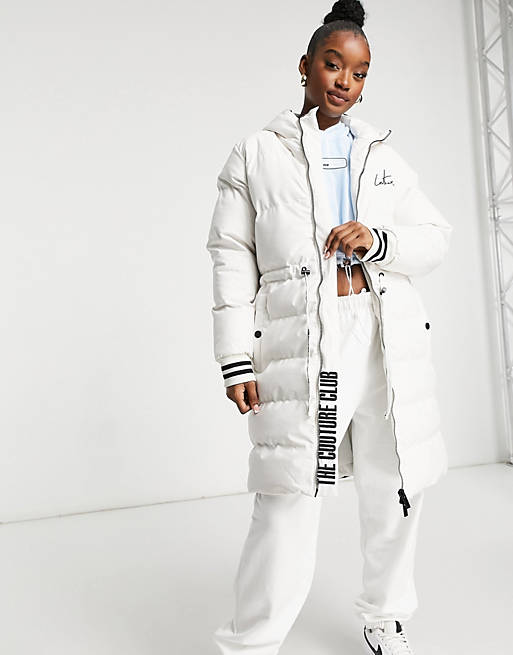 The Couture Club contrast signature longline padded jacket in cream | ASOS