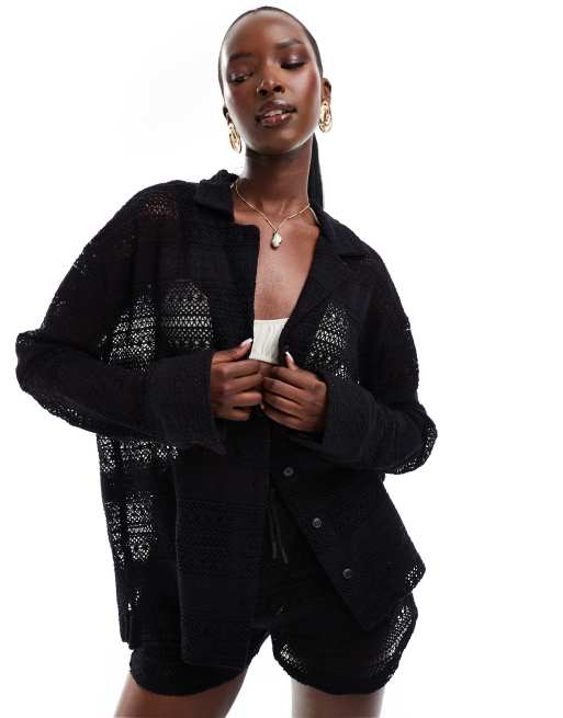 The Couture Club crochet textured shirt in black - part of a set