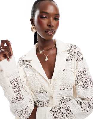 crochet textured shirt in off white - part of a set