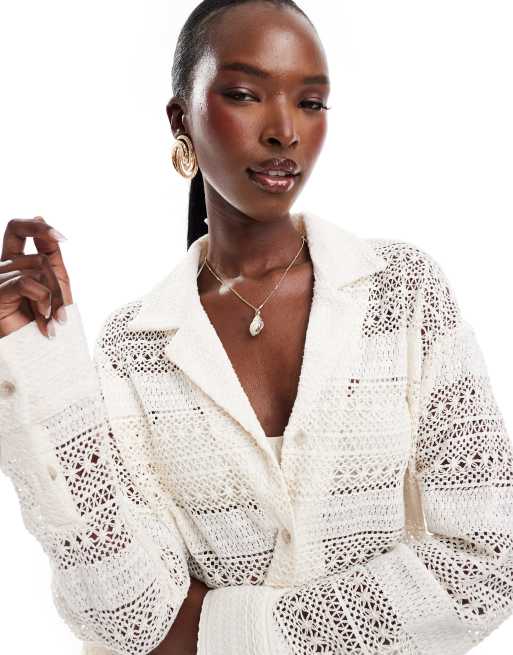 The Couture Club crochet textured shirt in off white (part of a set)