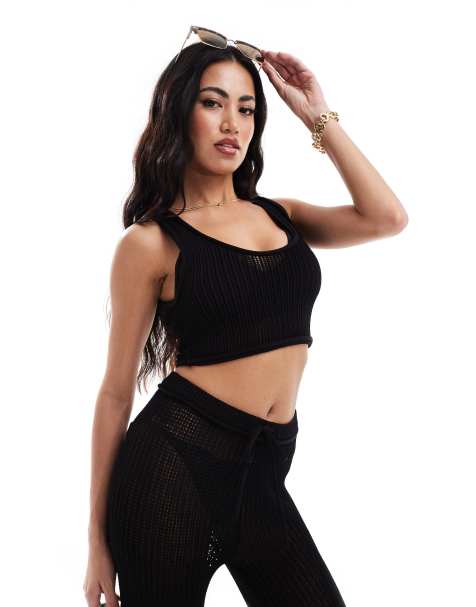 The Couture Club cropped knitted singlet in black (part of a set) - view 1