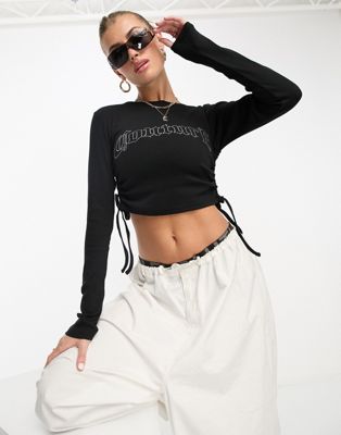 The Couture Club cropped top co-ord with diamante logo in black