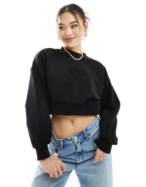 The Couture Club – Czarna krótka bluza z logo, część zestawu