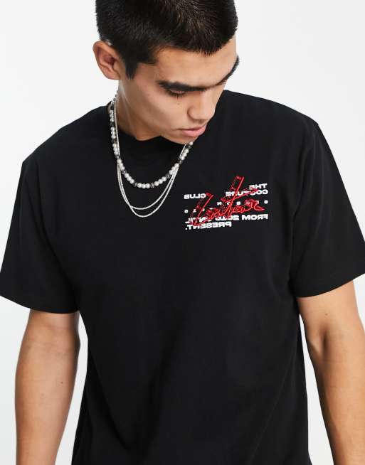 The Couture Club – Czarny T-shirt z nadrukami i z logo