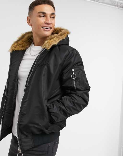 The Couture Club Dakota faux fur lined bomber jacket in black