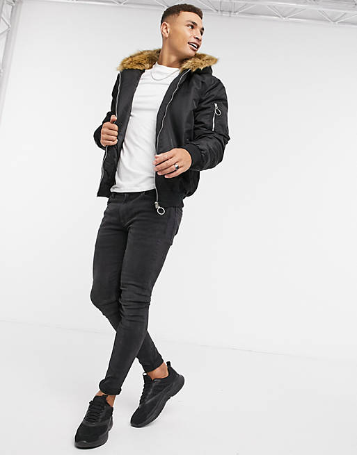 The Couture Club Dakota faux fur lined bomber jacket in black