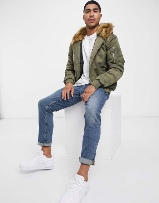 The Couture Club Dakota faux fur lined bomber jacket in khaki | ASOS