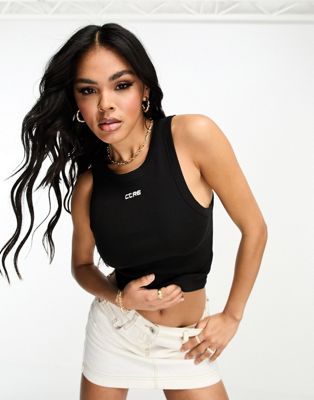 The Couture Club ribbed tank top in black with logo print - ASOS Price Checker