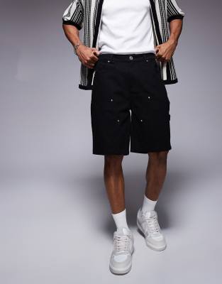 denim carpenter shorts in black