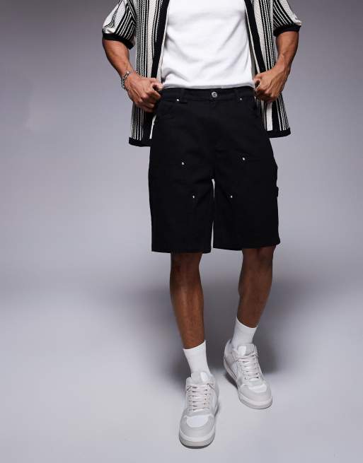 The Couture Club denim carpenter shorts in black