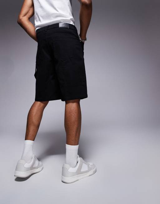 The Couture Club denim carpenter shorts in black