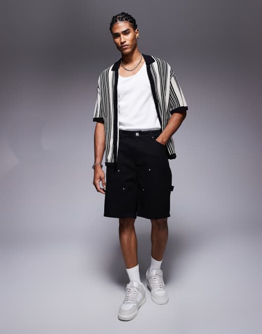 The Couture Club denim carpenter shorts in black