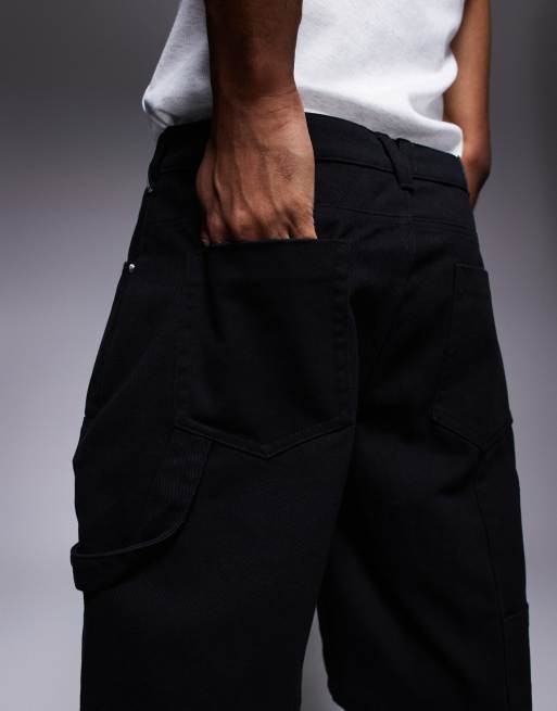 The Couture Club denim carpenter shorts in black