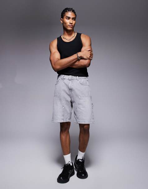 The Couture Club denim carpenter shorts in washed grey - view 1