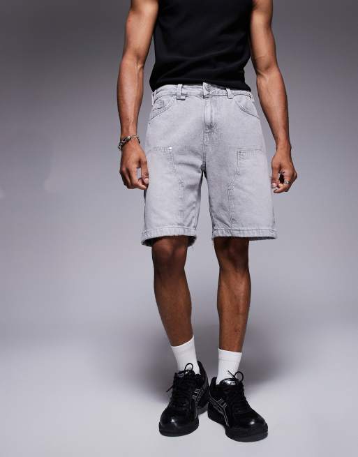 The Couture Club denim carpenter shorts in washed grey, 2 of 5