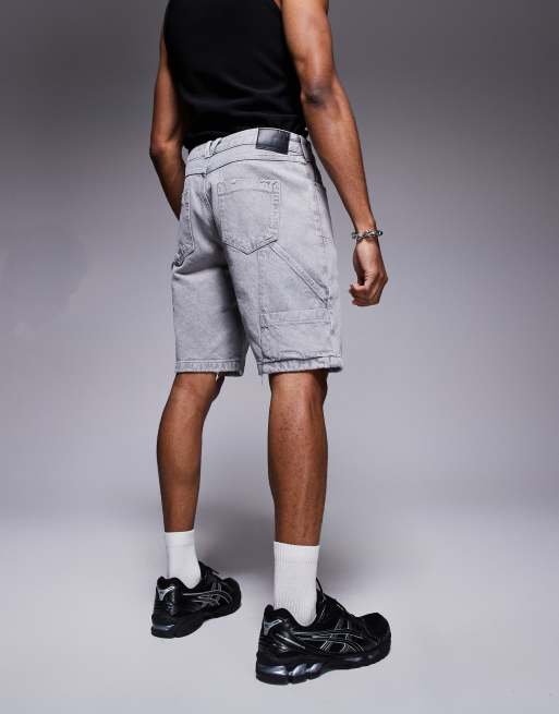 The Couture Club denim carpenter shorts in washed grey, 3 of 5
