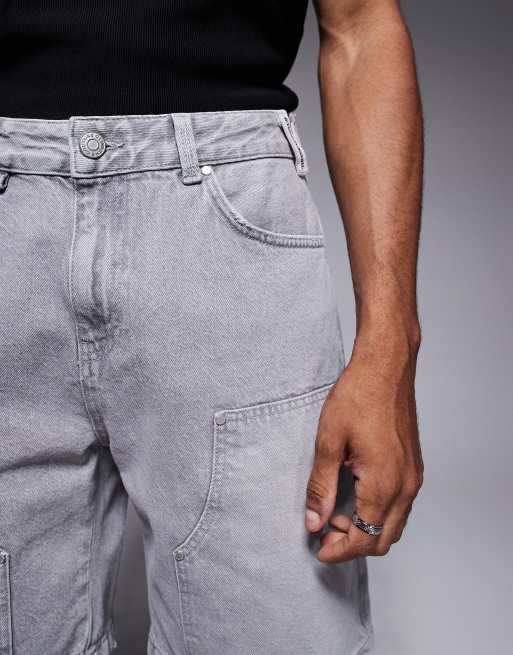 The Couture Club denim carpenter shorts in washed grey, 4 of 5