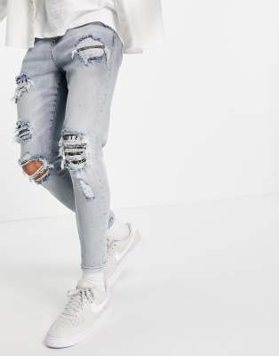 The Couture Club distressed bandana jeans in blue wash-Blues