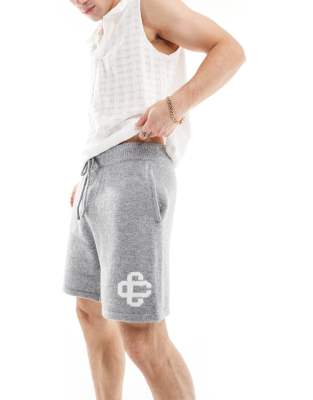 The Couture Club Emblem Knit Shorts In Gray