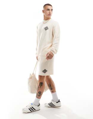 The Couture Club Emblem Knit Shorts In Off White - Part Of A Set