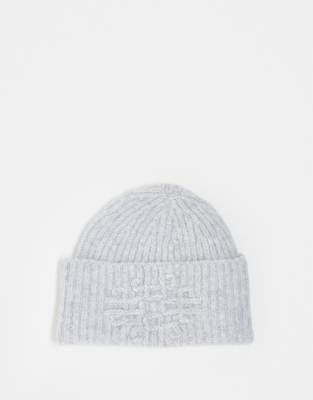 The Couture Club The Couture Club emblem knitted beanie in grey marl