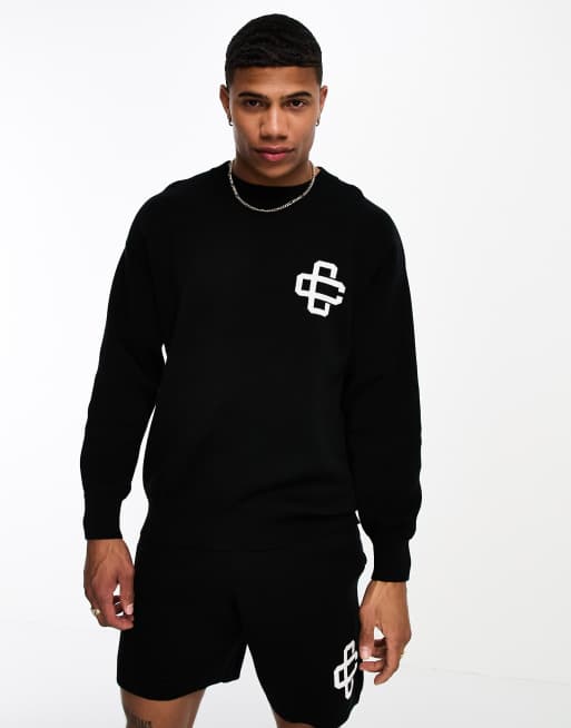 The Couture Club emblem knitted jumper in black with chest logo (part of a set)