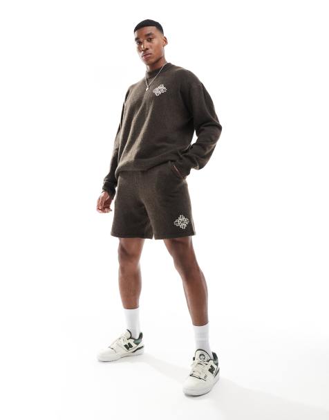 The Couture Club emblem knitted shorts in brown - part of a set - view 1