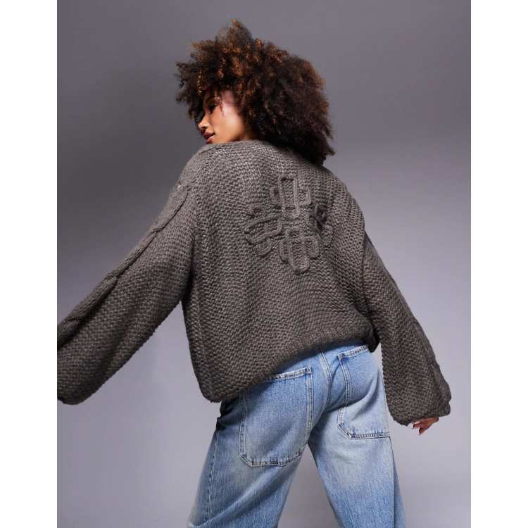 The Couture Club emblem oversized knit cardigan in cocoa | ASOS