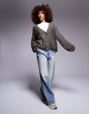 The Couture Club Emblem Oversized Knit Cardigan In Brown