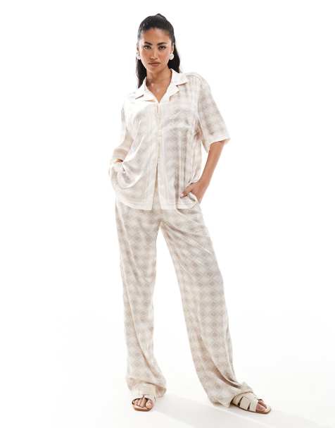 The Couture Club emblem print wide leg pants in beige (part of a set) - view 1