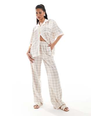 emblem print wide leg pants in beige - part of a set-Neutral