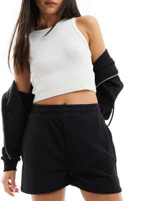 The Couture Club Emblem Raw Edge Shorts In Black - Part Of A Set