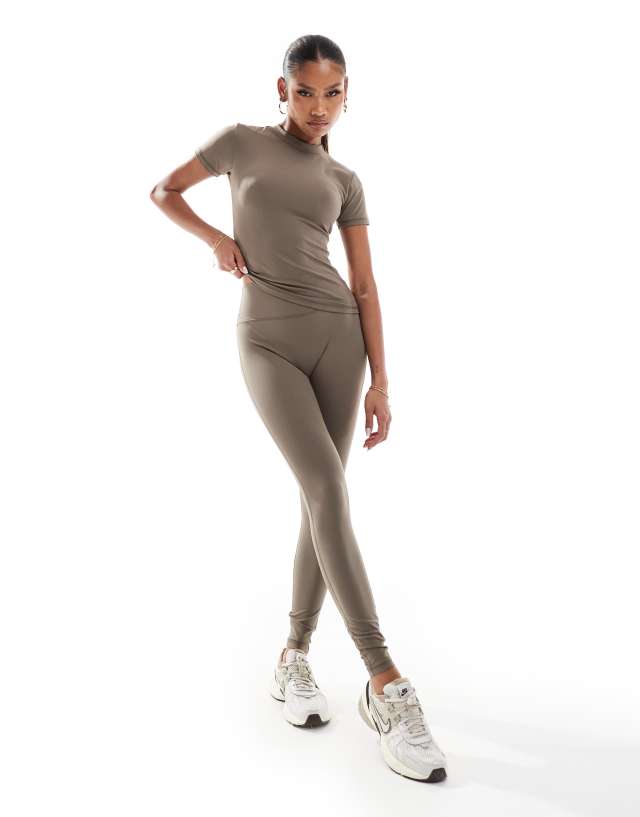 The Couture Club - emblem soft touch leggings in brown