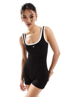 The Couture Club The Couture Club emblem unitard with piping detail in black