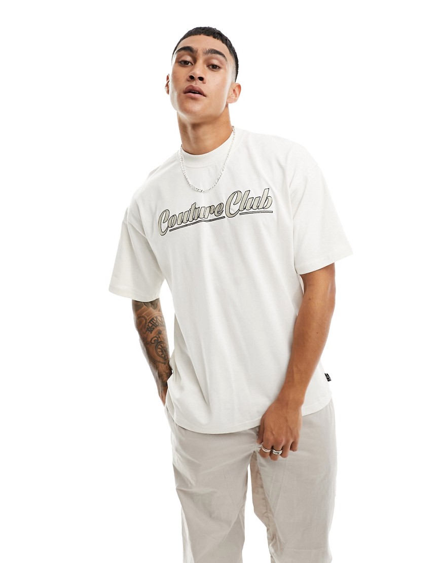 embroidered short sleeve T-shirt in off white